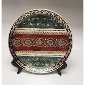 Oriental Accent 10" Decorative Plate Home Decor Multi-Burgundy/Green & Gold